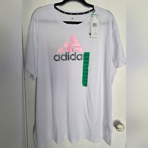 Adidas Essentials Logo Tee, White/Metallic Pink, Size XL